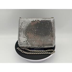 Vintage-Style Silver Satin Evening Bag - Silver Serpentine Chain Strap
